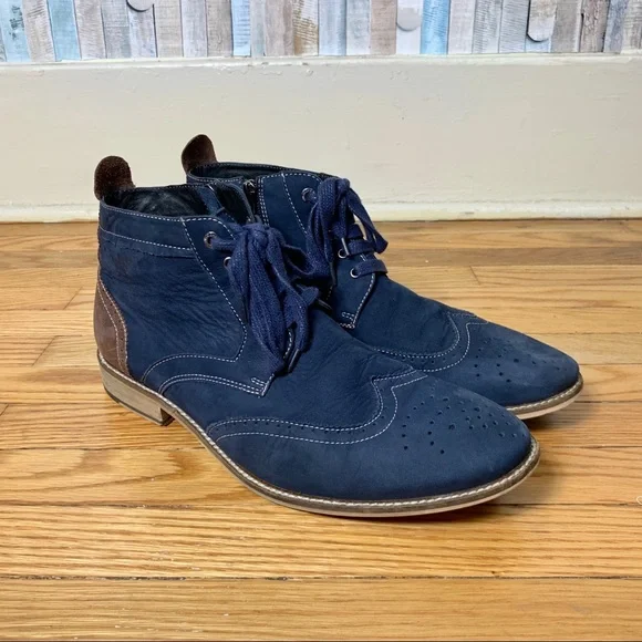 Bugatchi 10 Blue Leather Alta Oxford Chukka Boots - Picture 2 of 8